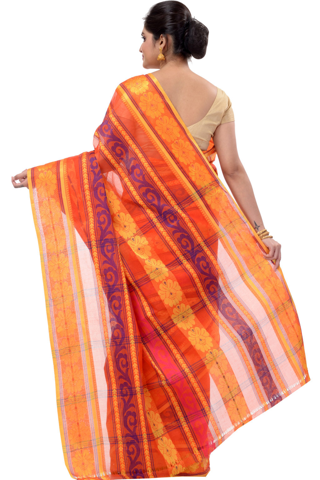 Orange Pure Cotton Aditi Desiging Tant Saree (456)